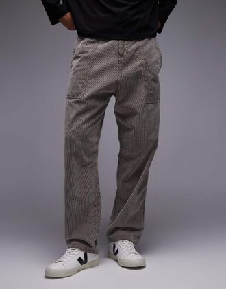 CAT CAT - WWR - Pantaloni ampi in velluto a coste pesante lavaggio acido marrone con fibbia