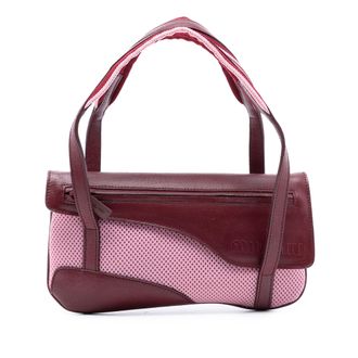 Miu Miu Pre-owned Womens Leather Trimmed Mesh Handbag - Dark Red Textile - One Size