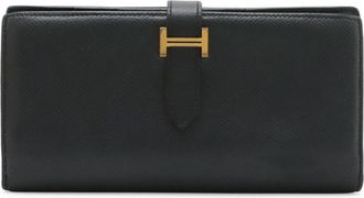 Herm&egrave;s Black Epsom Leather Long Wallet (Bi-Fold) (Pre-Owned)