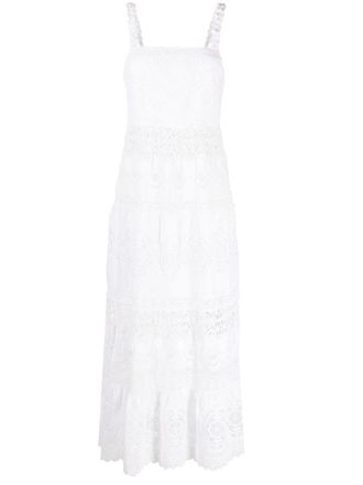 Alice & Olivia Alora embroidered midi dress - women - Cotton/Linen/Flax - 4 - White