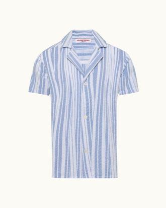 Orlebar Brown Howell Towelling Relaxed Towelling Stripe Shirt in Aero Blue/white Sand at Nordstrom, Size Xx-Large S