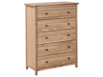 Beliani C&oacute;moda de 5 cajones madera de sasafr&aacute;s marr&oacute;n