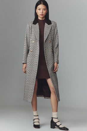 Avec Les Filles Double-Breasted Plaid Tailored Coat Jacket