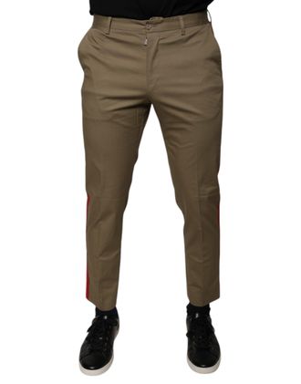 Dolce & Gabbana Mens Casual Trousers Slim Fit Side Stripe Pants - Brown Cotton - Size EU 46 (Mens)
