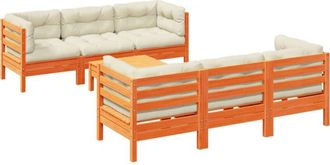 vidaXL Set De Sof&aacute;s Jard&iacute;n 7 Pzas Con Cojines Madera Pino Marr&oacute;n Cera Vidaxl