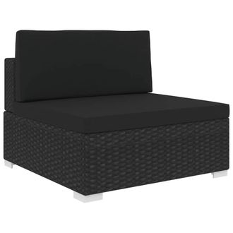 vidaXL Sof&aacute; Modular Central Con Cojines Rat&aacute;n Sint&eacute;tico Negro Vidaxl