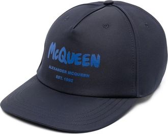 Alexander McQueen Graffiti Logo Baseball Cap - Heren - Petten - Blauw - M - Katoen - Accessoires