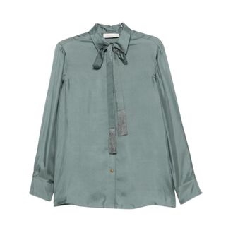 Zimmermann Overhemden, Dames, Grijs, S, Blouse met strikkraag en kwastjes