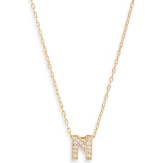 Nordstrom Pav&eacute; Cubic Zirconia Initial Necklace in N- Clear- Gold at Nordstrom
