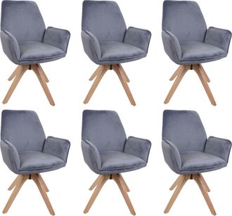 Hhg [nunca Usado] Juego De 6 Sillas De Comedor Hhg-384, Sillas De Mesa De Comedor Y De Cocina Con Reposabrazos, Giratorias, De Madera Y Terciopelo De 320 