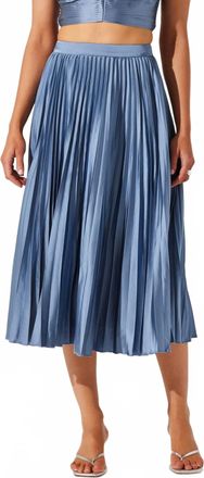 Astr Pleated Satin Midi Skirt In Slate Blue