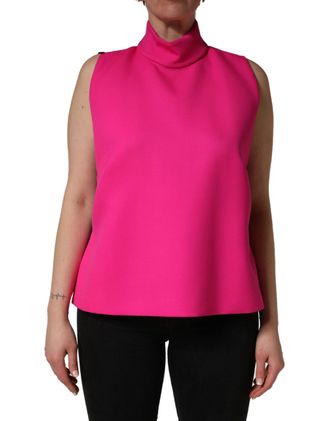 Dolce & Gabbana Virgin Wool Mock Neck Tank Top - Pink
