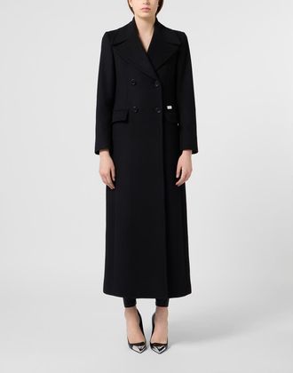 Philipp Plein Duke Long Coat Baroque Skull Women in Black at Nordstrom, Size X-Small