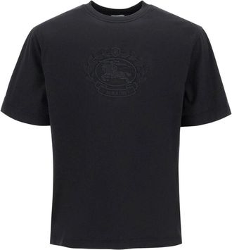 Burberry Emblem Geborduurd Katoenen T-Shirt - Heren - T-shirts - Zwart - L - Katoen - Tops
