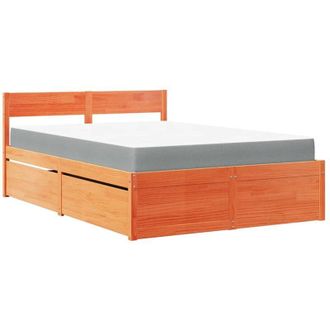 vidaXL Cama Con Cajones Y Colch&oacute;n Madera Maciza Pino Marr&oacute;n 120x200 Cm Vidaxl
