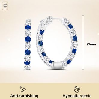 MAX + STONE 925 Sterling Silver 3mm Gemstone Inside Out Hoop Earrings