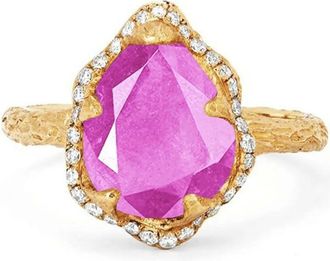 Logan Hollowell Anello Baby Queen Water Drop in oro giallo 14kt con zaffiro e diamanti