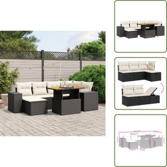vidaXL The Living Store Set Divani da Giardino con Cuscini 7pz Nero Polyrattan - Seduta da esterno