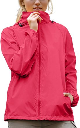 Generic Waterproof Jacket for Women Uk Solid Lightweight Windproof Hooded Thin Raincoat Casual Trendy Outdoor Sport Running Travel Jackets packable rain jacke