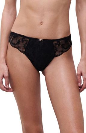 Chantelle Muse Lace Trim Thong in Black at Nordstrom, Size X-Large