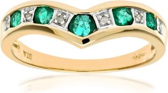 Jewelco London 9ct Gold 2pts Diamond 0.46ct Emerald Channel Wishbone Ring 2mm - PR0AXL3026YEM