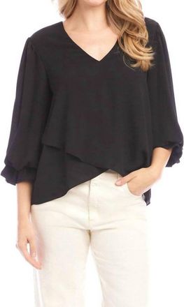 Karen Kane Layered Sleeve Asymmetric Top In Black