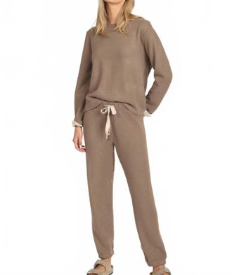 Dylan Dream Raw Edge Cuff Sweatshirt In Soft Brown