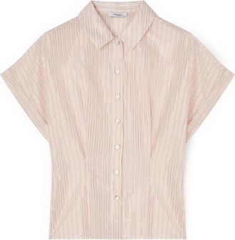 Motivi Lurex gestreepte mousseline blouse - Dames - Overhemden - Roze - 2XS - Katoen - Overhemden