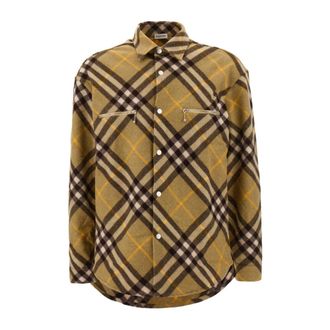 Burberry Light Jackets, male, Brown, Size: XL Wool Shirt