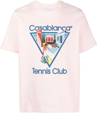 Casablanca Mens Le Joueuse Tennis Club Design Pink T-Shirt Cotton - Size Large