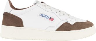 Autry White Medalist Low Brown Suede-Trim Leather Sneakers