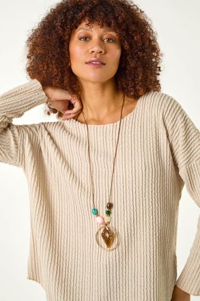 Roman Textured Relaxed Necklace Tunic Top