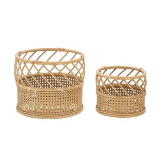 Decorspace Juego De 2 Soportes Para Macetas Redondos De Metal Y Rat&aacute;n Panama
