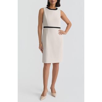 Kasper Sleeveless Stretch Crepe Sheath Dress in Parchment/Black at Nordstrom, Size 10P