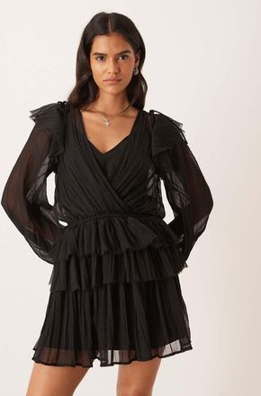 Asos Vestito grembiule corto nero con volant e scollo a V