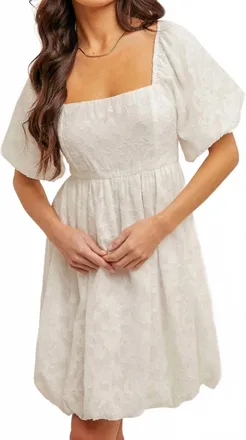 Hem & Thread Chiffon Print Bubble Dress In White