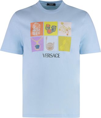 Versace Mens Cotton Crew-neck T-shirt - Light Blue - Size Medium
