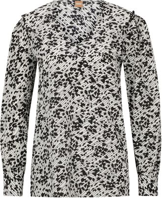 HUGO BOSS Womens V-Neck Long Sleeve Blouse in.Miscellaneous - Black - Size 10 UK