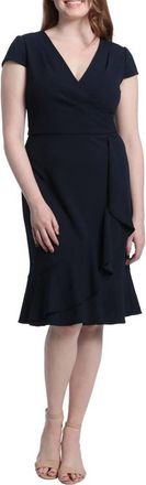 London Times Ruffled Draped Skirt Sheath Dress In Twilight Navy