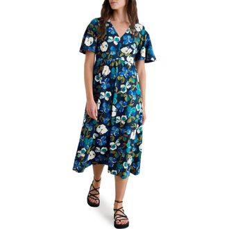 Seasalt Cornwall Chateaux Floral Print Organic Cotton Midi Dress in Lamorna Bloom Maritime at Nordstrom Rack, Size 16 Us / 20 Uk