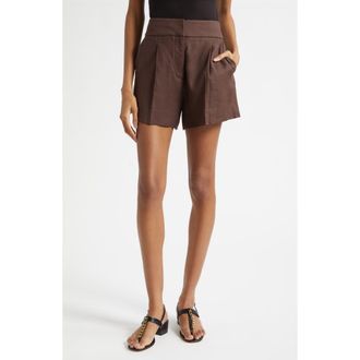 Veronica Beard Haina Linen Blend Shorts in Dark Mocha at Nordstrom, Size 14