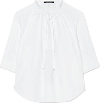 Luisa Cerano Blouse met kwastjes en strikbanden - Dames - Blouses - Wit - S - Katoen - Overhemden