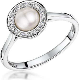 The Diamond Store Pearl and Diamond Stellato Ring 0.08ct in 9K White Gold