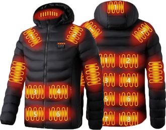 Generic Heated Jacket Man/Woman, 19 Heating Zone Electric Heating Down Jacket Hood, Winter Warm Coat Heated Body Warmer for Hunting Outdoor Skiing(Black,XXL)