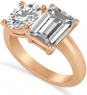 Allurez Emerald/Round Moissanite Toi et Moi Ring 14k Rose Gold (4.50ct)