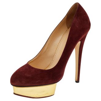 Charlotte Olympia Burgundy Suede Dolly Platform Pumps