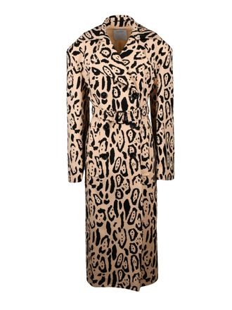 Sportmax Grembo Cotton Trench Coat With Abstract Animal Print And Belted Waist