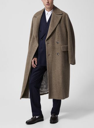 BOSS Mens Chevron pattern brushed alpaca long overcoat