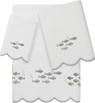 Linum Home Textiles 100% Turkish Cotton Fish School Scallop 3Pc Embellished Towel Set