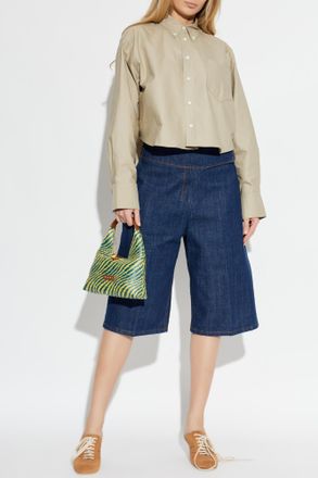 Ami Oversized Cropped Shirt, Womens, Beige